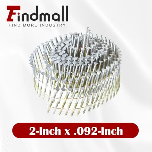 Findmall 2-Inch Wire Collated Nails 15-Degree Ring Shank Galvanized 3600 Pack for Gun CN57/CN65/CN70