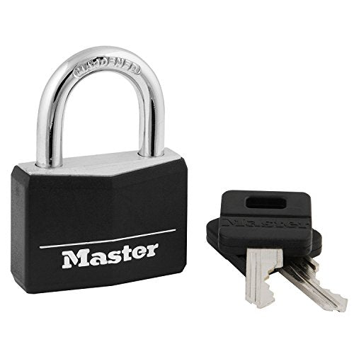 Master Lock 141D Keyed Padlock - Black Covered Aluminum Lock for Gym Locker - 1 Pack