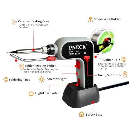 Automatic Soldering Gun Kit, 100W/120W Dual Power Soldering Iron Kit with Ceramic Heater, 5 Tips, Pump, flux, Tweezers for Electronics Welding Repair DIY