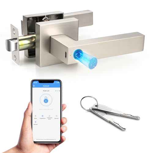 KNOBWELL Smart Fingerprint Door Lock with App Control, Smart Door Lock, Biometric Door Knob, Keyless Entry Door Lock with Handle for Home, Hotel, Apartment, Office, Airbnb-Silver