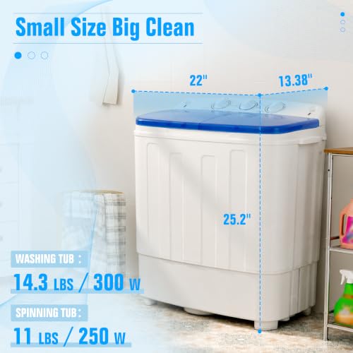 Omelaza Portable Twin Tub Washing Machine with Spin Dryer - Blue, 25.3 lbs Capacity