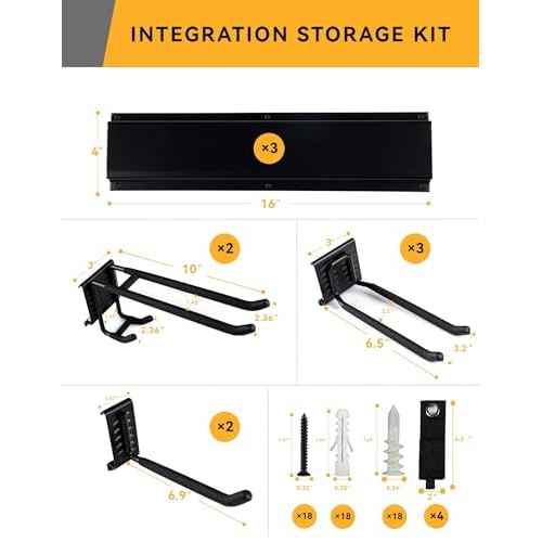 Wall Mount Garden Tool Organizer - 48 Inch Max Load 539lbs, Garage Storage with 7 Heavy Duty Hooks and 4 Cable Ties, Power Tool Organizer Rack