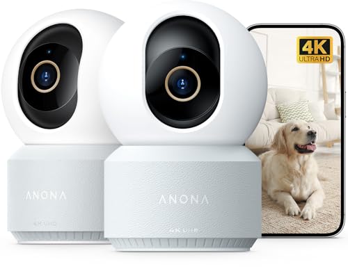Anona 4K UHD Indoor Security Camera Pack - 2-Pack, Pet & Baby Monitoring, 360° Pan-Tilt, Dual-Band Wi-Fi 6, Auto-Tracking
