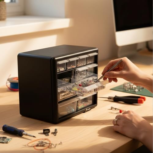 Homak 12-Drawer Parts Organizer, Black – Wall-Mountable Plastic Storage