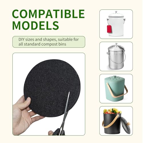 Saiqiang 7.25 Inch Compost Filter Set 12 Pack – Charcoal Replacement Filters for Kitchen Compost Bins