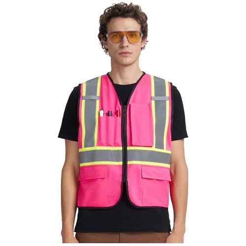 A-KSAFETY High Visibility Safety Vest for Men Women with Pockets and Zipper