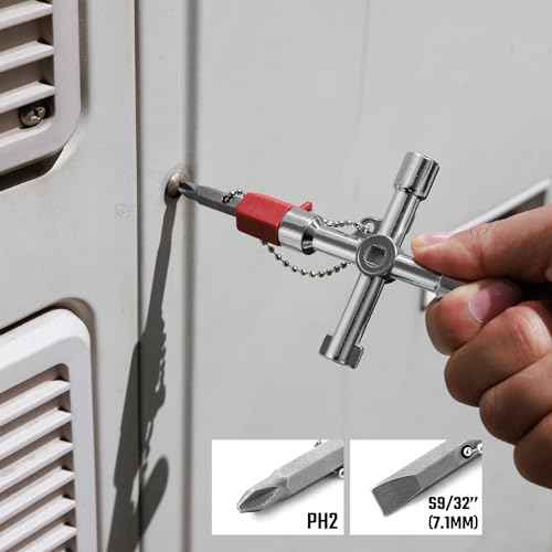 DURATECH 4 Way Sillcock Key with Bit, Multi-functional Water Key, Cross Key, 1-Pack, for Valve, Faucet, and Spigots