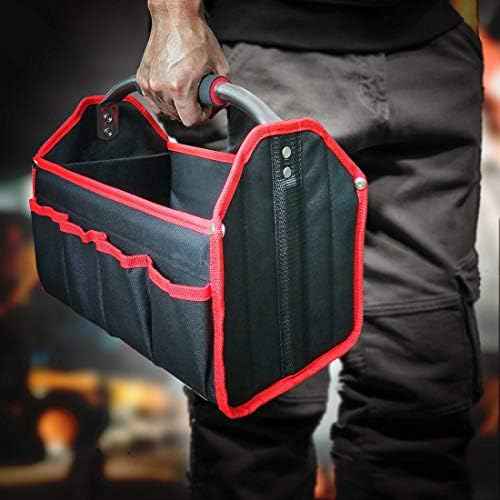 HAUTMEC 13 Inch Tool Bag, Foldable Open Top Tool Tote with Stiff Frame, 8 Pockets, Water-Resistant Molded Base & Padded Handle, Portable Electrician Tool Organizer for DIY & Jobsite Use ? TB0001