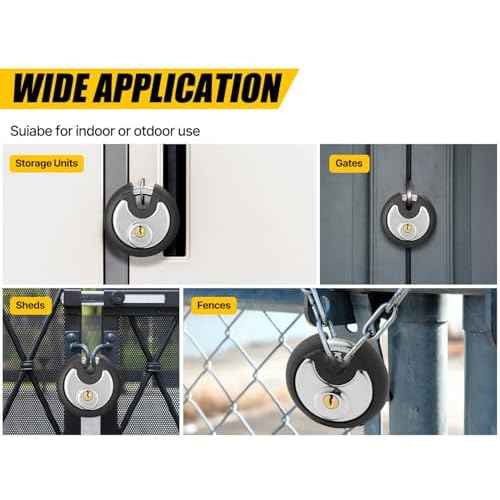 DAYGOS Outdoor Padlock for Storage Unit, Waterproof Stainless Steel Disc Lock with Rubber Bumper for Sheds,Gate and Fence, Heavy Duty Discus Keyed Pad Lock (3/8-Inch Shackle)