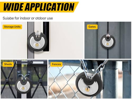 DAYGOS Waterproof Stainless Steel Disc Lock with Rubber Bumper - Black, 3/8-Inch Shackle, Keyed-Different Pack