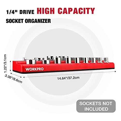 WORKPRO 1/2-inch Magnetic Socket Organizer Set, 2-Piece SAE & Metric Magnetic Socket Holders, Holds 35 Standard Sockets for Tool Box, Tool Carts (Sockets Not Included)