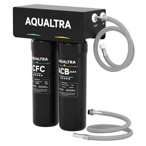 AQUALTRA USF-2B-10 Slightly Alkaline Under Sink Water Filter, 20000 Gallons Under-Sink Water Filtration System, 0.5 ¥ìm Carbon Fiber Filter Reduces Chlorine, Chloramine, Fluoride, Bad Taste & Odor