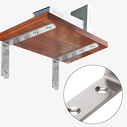 YUMORE Brushed Nickel L Bracket 5x3 Inch Heavy Duty Stainless Steel Shelf Support Pack of 4