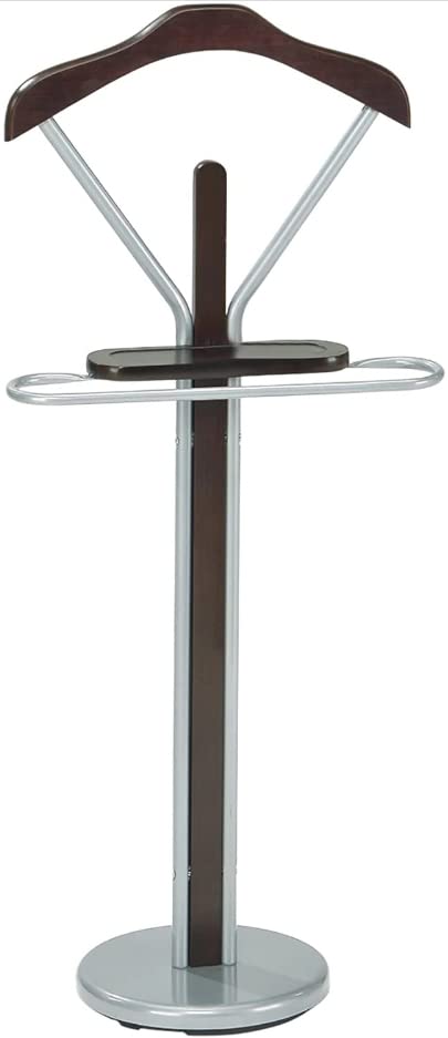KB Designs - Suit & Tie Freestanding Valet Stand Clothing Organizer Rack, Silver/Walnut