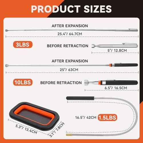 4 Pack Telescoping Magnet Pick-up Tool Set with Magnetic Parts Tray, Extendable Magnetic Pick Up Tools & Flexible Magnet Pickup Tool