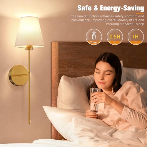 NIORSUN Gold Rechargeable Battery Wall Sconce Set of 2 - 24 Inch, Dimmable, Remote, 10 Color Options