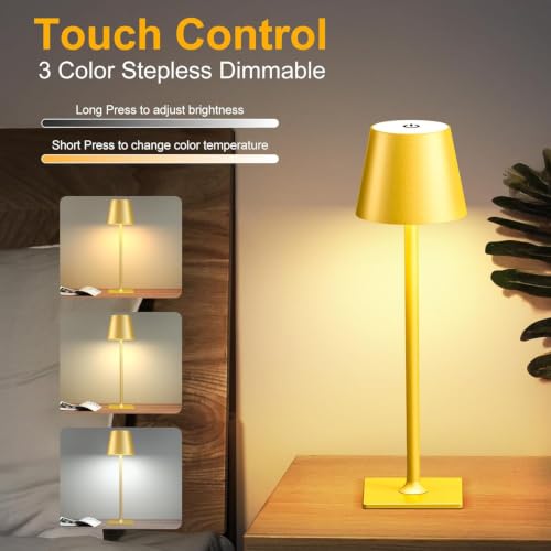 Yogaret Gold Rechargeable Cordless Table Lamp 2 Pack - Waterproof & Dimmable