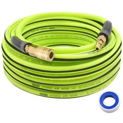 SAFELIFE Air Hose 1/4 in. x 50 ft Air Compressor Hose, Heavy Duty, Lightweight, Hybrid, with 1/4" Industrial Brass Quick Coupler and Plug