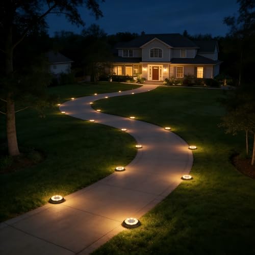 Solar Ground Lights Waterproof Outdoor 12 Pack Warm White 2-in-1