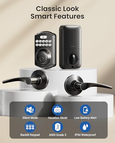 Veise KS01B Matte Black Keypad Door Lock with 2 Lever Handles Set