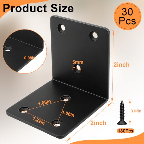 YIKORLO Black 2x2 Inch Heavy Duty L-Shaped Corner Brackets - Pack of 30