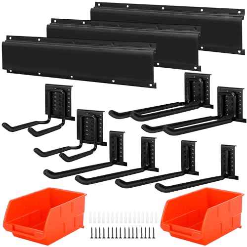 Garage Tool Organizer and Hanging Storage Rack, Heavy Duty Hooks for Organizing Various Tools in Shed, Garden, Yard