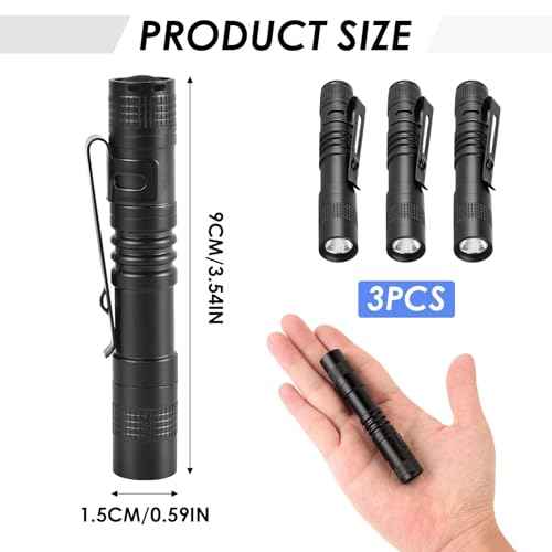 3.5" Mini Flashlight, AAA Small Pen Light with Clip, 500 Lumen Pocket Pen Flashlight Powered by AAA Battery, Portable Versatile for Inspection Medical Repair Camping Outdoor Emergency (White Light)