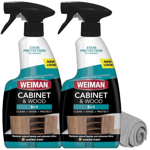 Weiman 16 oz Cabinet & Wood Cleaner & Polish Twin Pack with Microfiber Towel - Protect & Shine Furniture, Cabinets, Trim