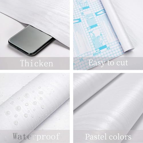 Heroad White Wood Grain Contact Paper - Peel & Stick Vinyl for Cabinets & Surfaces, 17.5" x 78.7"