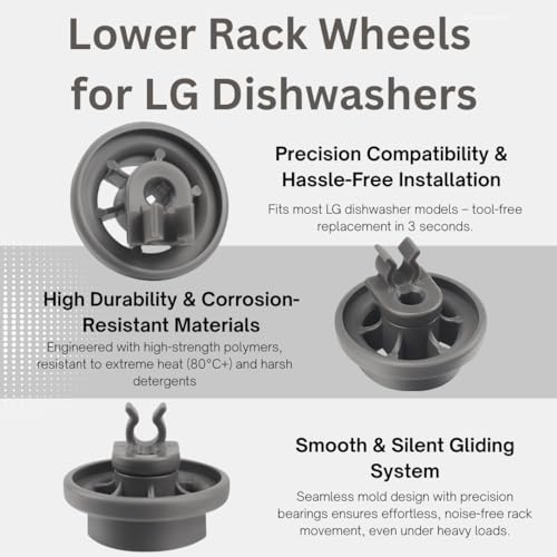 Telehybrid 4 Pack LG Dishwasher Lower Rack Wheels Replacements 4581DD3003B/4581DD9002B