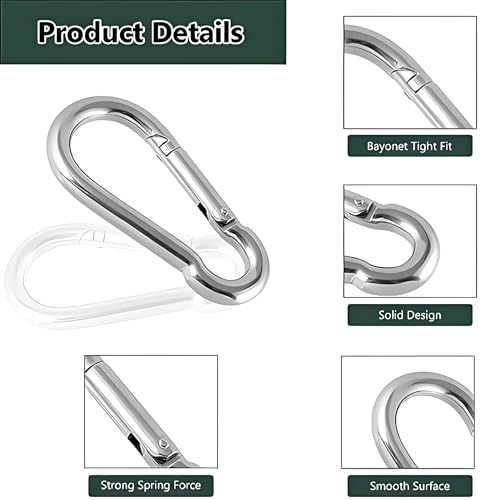 YEAZHEN 60PCS Heavy Duty Galvanized Steel Spring Snap Hooks M4 Carabiner Clips