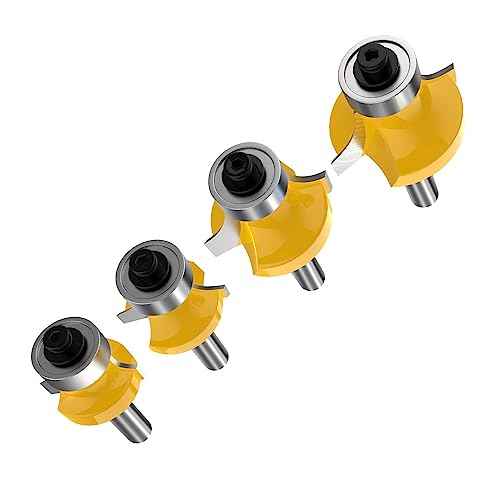 Roundover Router Bit Set£¬4pcs Router bit Set£¬1/4 inch Shank£¬Radius in 1/8", 1/4", 3/16", 5/16"£¬Bearing Guide for Rounding Edge bit (4pcs Roundover Router Bit)