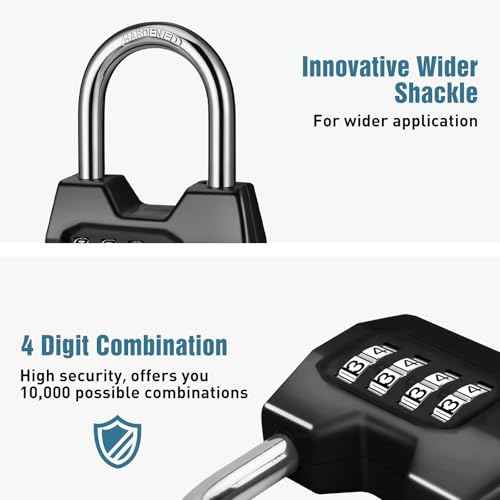 1 Pack disecu 4-Digit Combination Lock, Waterproof Outdoor Padlock for School Gym Locker, Fence, Gate, Shed, Storage Unit (Black)