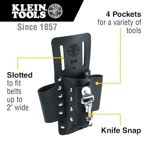 Klein Tools 5119 Tool Pouch, Multi Tool Holder with 4 Pockets and Knife Holder is Great for Electrician Gifts