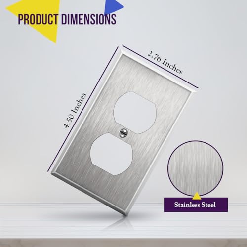 ENERLITES Stainless Steel Duplex Wall Plate 1-Gang, Silver, Standard Size