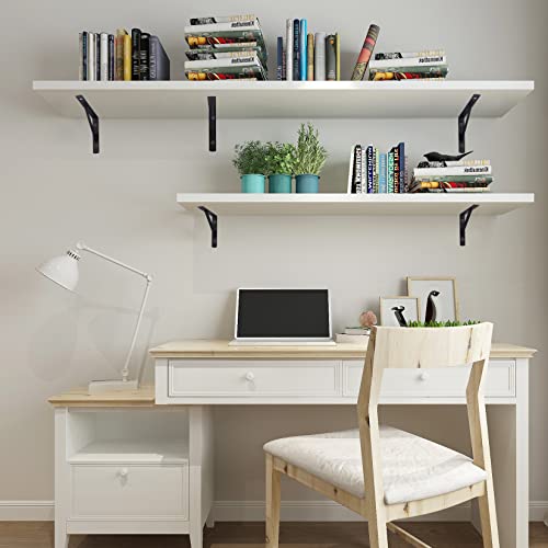 8 Pack Heavy Duty Wall Mount L Brackets Black 3.7"x6" - Strong Metal Floating Shelf Supports