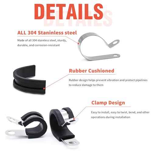 AKIHISA 36pcs 13mm Stainless Steel Cable Clamps, 1/2" Rubber Coated Cushioned Insulated Cable Clamp, Metal Clamp, Loop Clamps, Pipe Clamp for Wiring, Pipes and Hoses