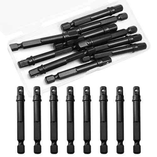 10 Pack 1/4 Inch Square Impact Adapter Bit, Hex Impact Socket Adapter for Drills, Socket Adapter Kit for Impact Driver, Automotive DIY - Black