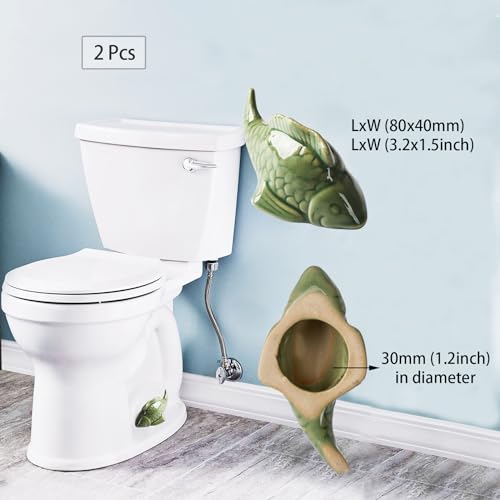 ZUNON Green Fish Ceramic Toilet Bolt Covers - Decorative Bathroom Decor Set of 2