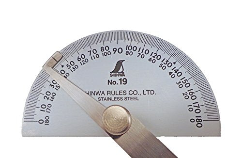 Shinwa 0-180 Protractor with Round Head, Stainless Steel, 8"