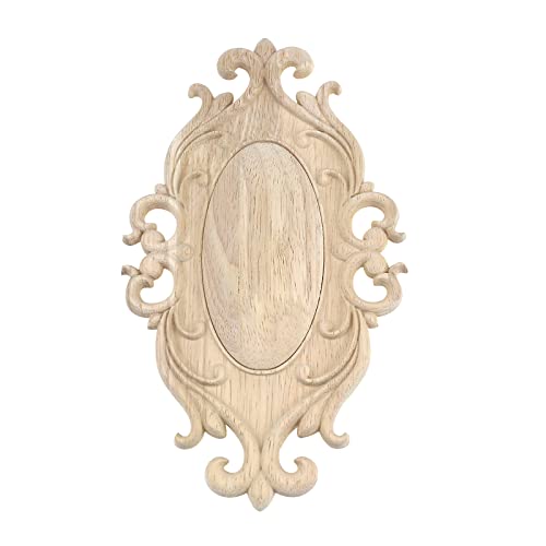 Antrader 1-Pack Wood Carved Onlays Appliques,Oval Shaped Unpainted Solid Wood Carving Decal for Door Cabinet Cupboard Wall Ceiling,26¡¿15cm