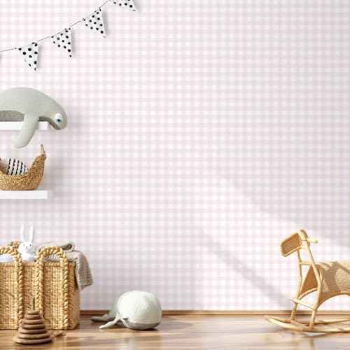 Cohoo Home Pink Plaid Peel and Stick Wallpaper Boho Plaid Contact Paper for Cabinets Pink Checkered Geinham Contact Paper Self Adhesive Removable Wallpaper Bathroom Nursery Waterproof 17.3inW 591inL