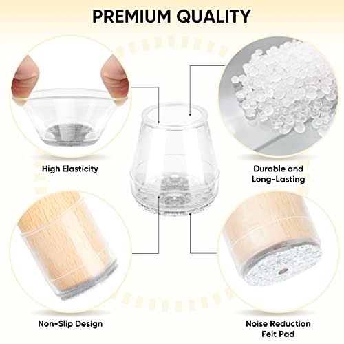 BALEINE 16PCS Clear Silicone Chair Leg Floor Protectors for Hardwood Floors