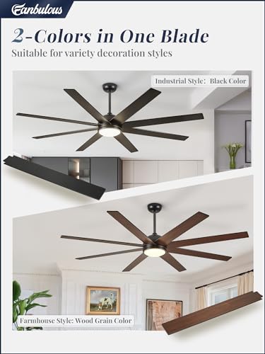 Fanbulous 65 Inch Black Ceiling Fan with Reversible Blades, 3CCT Lights & Remote