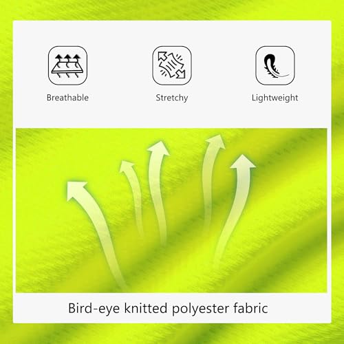 FATONE Hi Vis T Shirt Class 2 High Visibility Safety Shirts for Men Breathable Construction Work Mesh Short Sleeve with Pocket, 3PCS, Black Bottom Yellow L