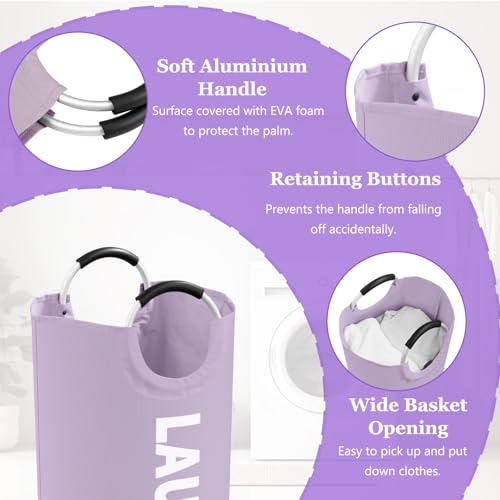 IHOMAGIC 95L Purple Folding Laundry Basket with Handles – Large Laundry Hamper, Portable Dirty Clothes Organizer (L-95L / Purple)