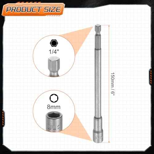 HARFINGTON 3pcs Nut Driver Drill Bit 8mm Metric Impact Socket 1/4" Hex Shank 6" (150mm) Extra Long Magnetic 6-Point Sockets Quick-Change CR-V Steel Bolt Setter for Power Drill Drivers