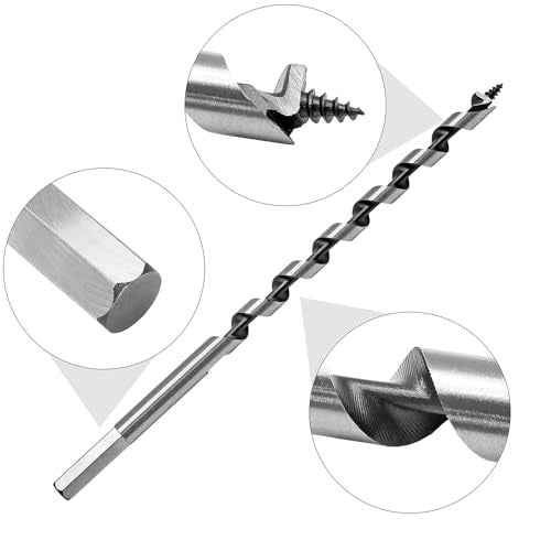3/8" Diameter Auger Drill Bit 9" Ship Auger Long Drill Bit 3/8" Hex Shank Long Drill Bits for Wood Hole Cutter in Hardwood, Softwood, and Composite Materials