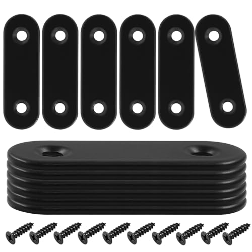 12 Pcs 2 Inch Black Stainless Steel Straight Brackets with Screws - Furniture Reinforcement