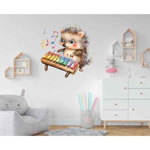 Hedgehog Play Keyboard Wall Stickers, Cute Animals Decal Music Vinyl Waterproof Peel Removable Wall Decor for Nursery Kids Baby Bedroom Playroom Classroom